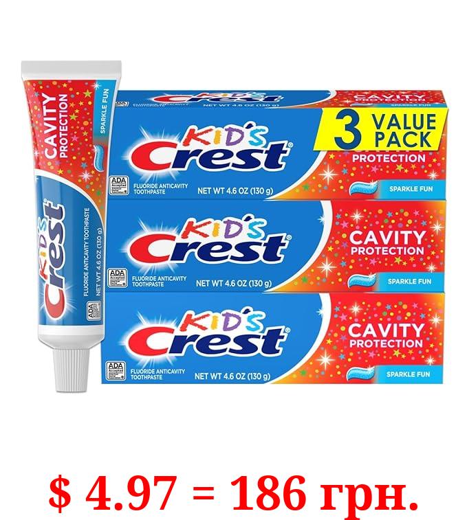 Crest Kid's Cavity Protection Toothpaste (children and toddlers 2+), Sparkle Fun, 4.6 Oz (Pack of 3)