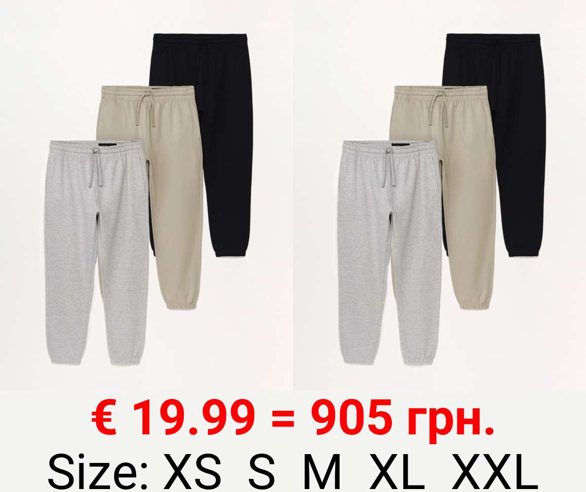 Pack of 3 pairs of basic joggers