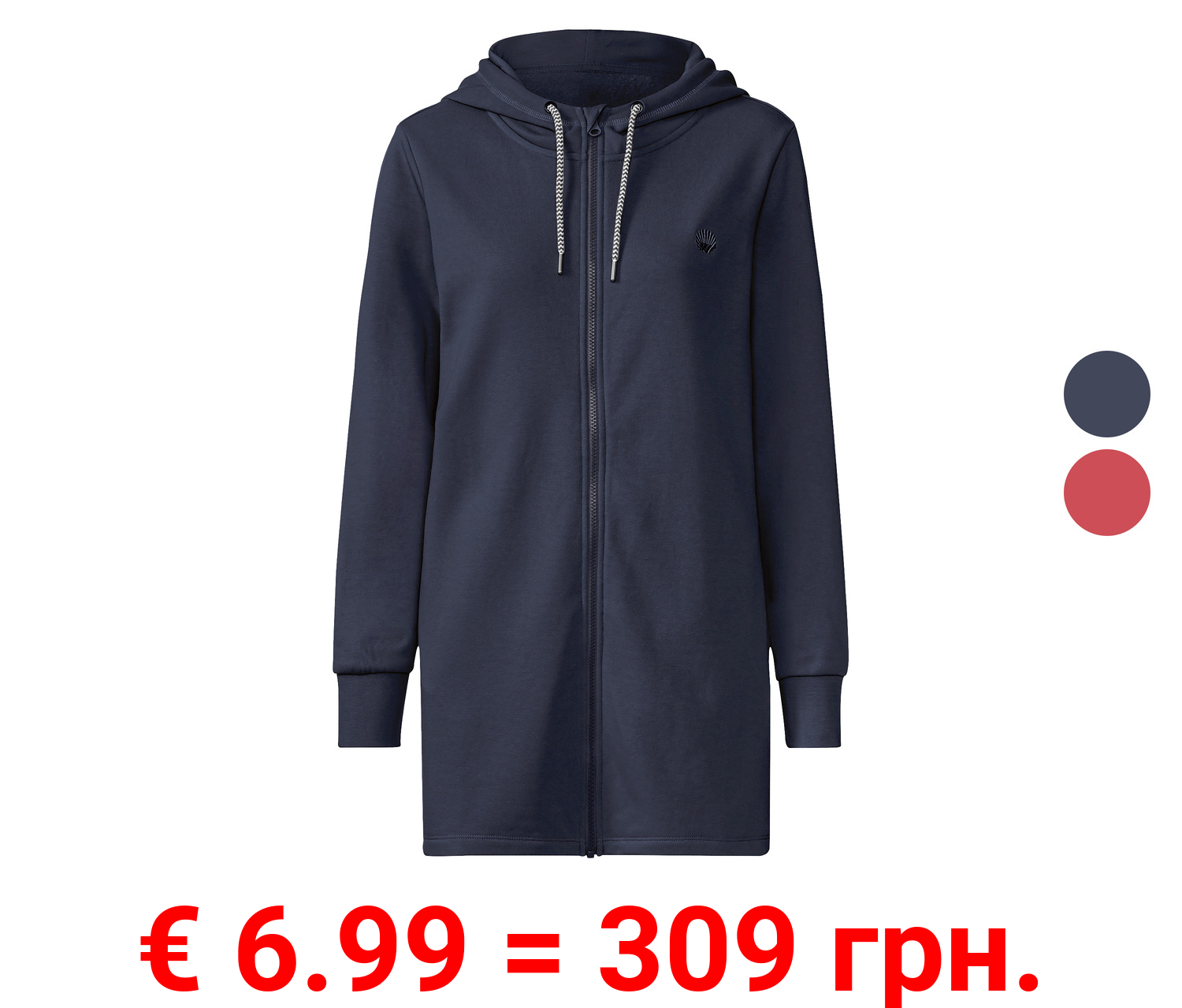 esmara® Damen Long-Sweatjacke mit Kapuze