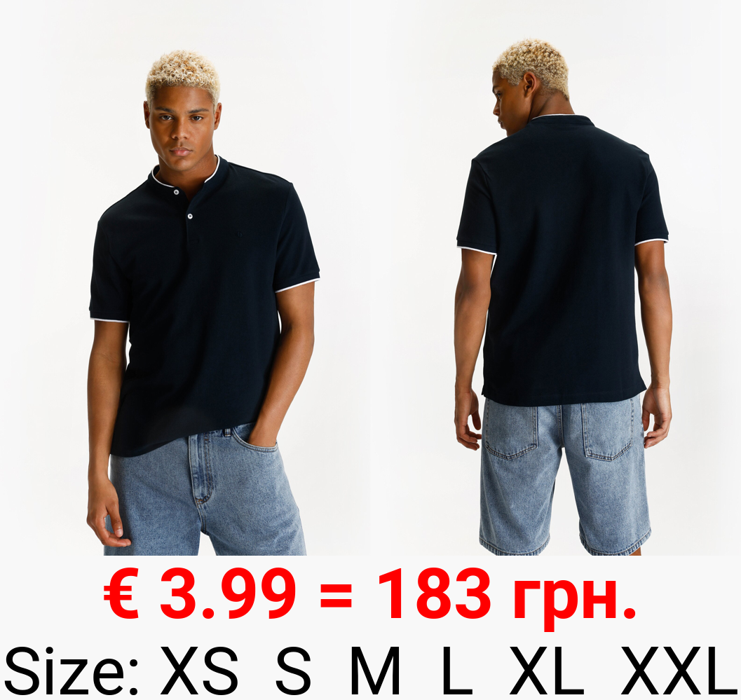 Polo shirt with embroidered stand collar