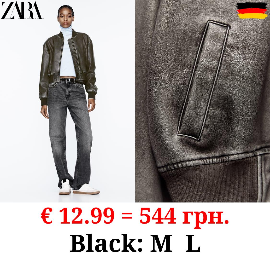 WORN EFFECT LEATHER EFFECT BOMBER JACKET