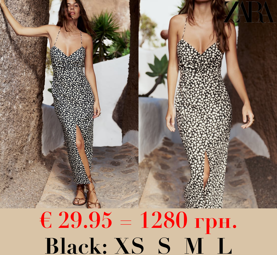 LINEN-BLEND FLORAL PRINT MIDI DRESS