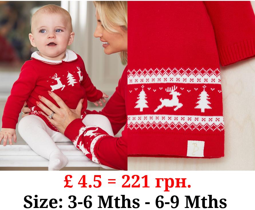 Billie Faiers Red Fairisle Knitted Dress and Tights Outfit