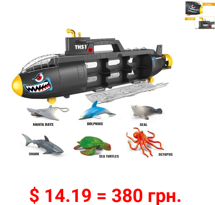 Submarine Toy Shark Car Vehicle Toy W/ 6 Sea Animals and Storage
