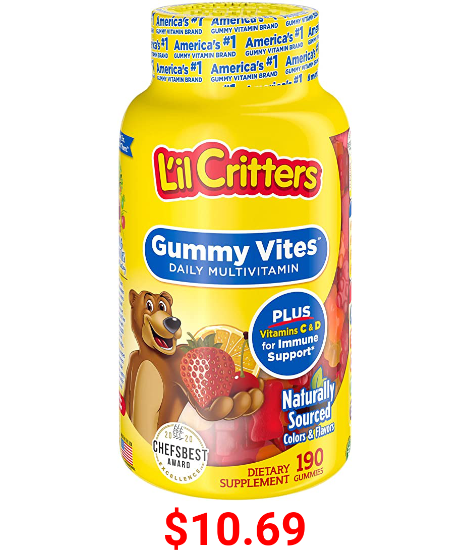 Lil Critters Gummy Vites Daily Kids Gummy Multivitamin: Vitamins C, D3 & Zinc for Immune Support, (95-190 Day Supply), from America’s No. 1 Kids Gummy Vitamin Brand, 190 Count