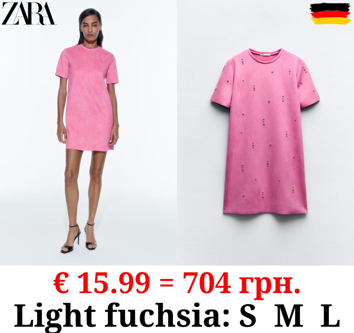 FAUX SUEDE DRESS WITH RHINESTONES