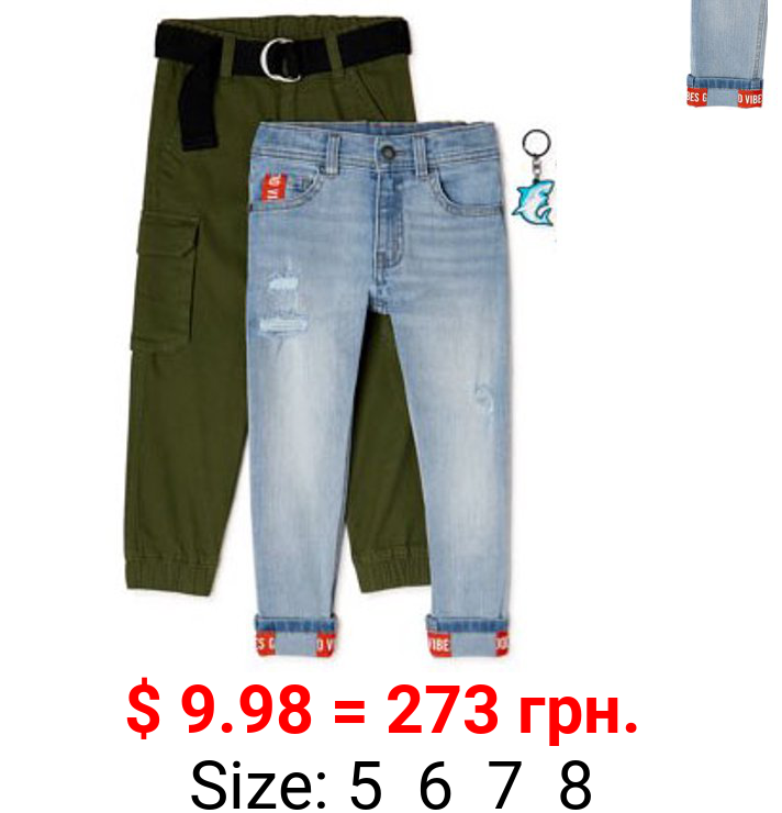 365 Kids from Garanimals Boys' Denim & Cargo Pants, 2-Pack, Sizes 4-10