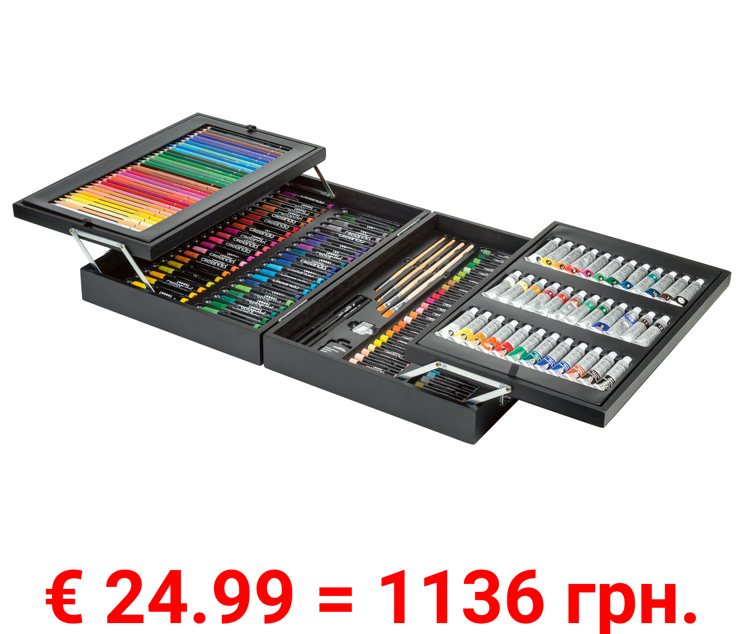 crelando® Malkoffer mit Farben, im Holzkoffer