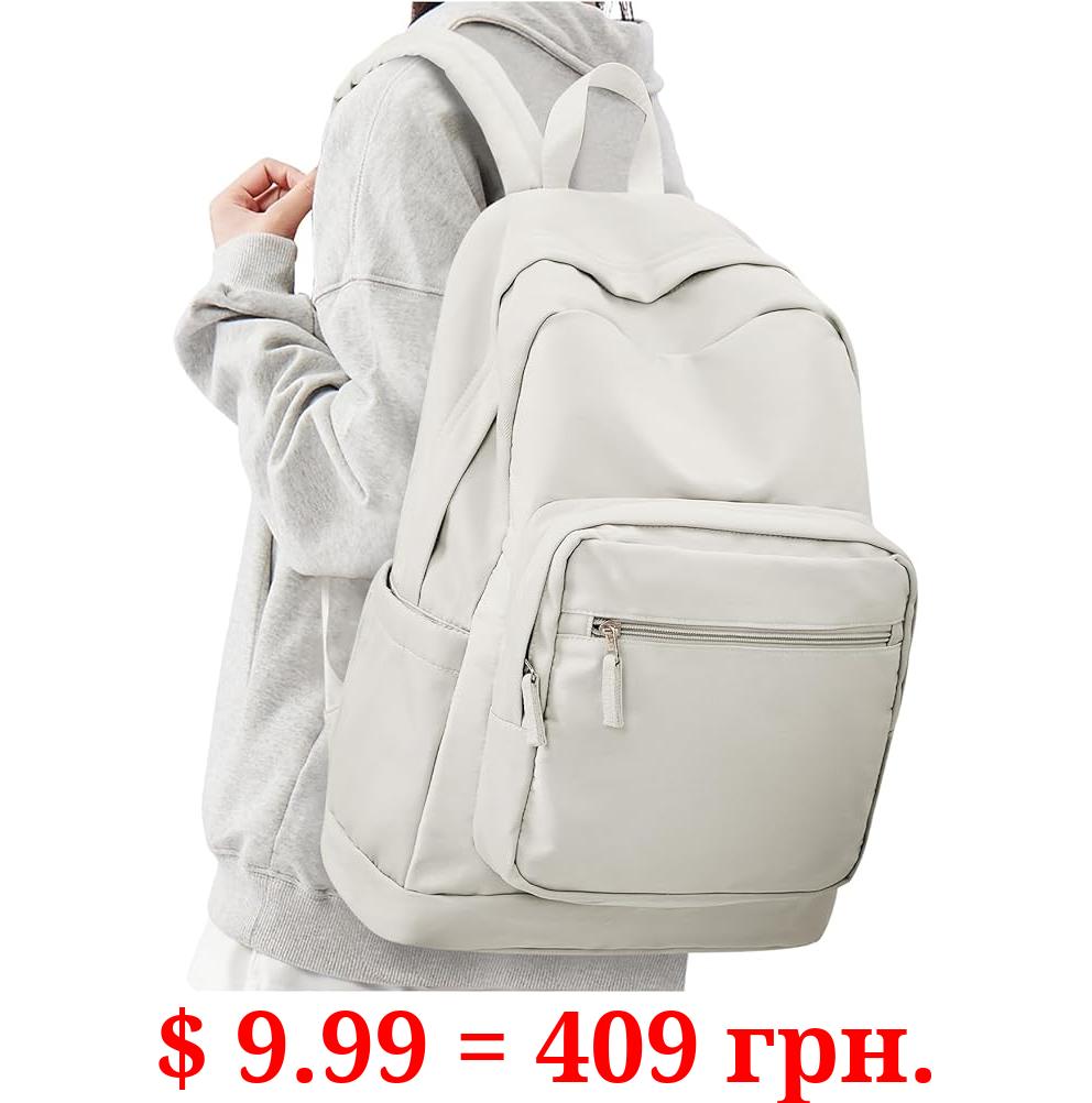 suwasp Backpack for Women Men, Waterproof High School Bookbag Lightweight Casual Travel Daypack Classic Basic College Backpack Middle School Bag for Teen Girls Boys - White