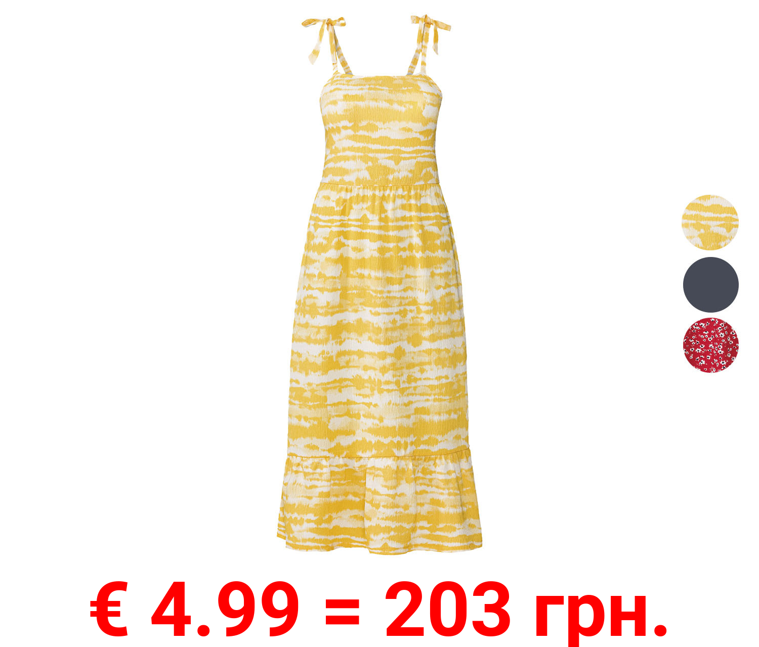esmara® Damen Midi-Kleid mit Bindeträgern und modischen Volants