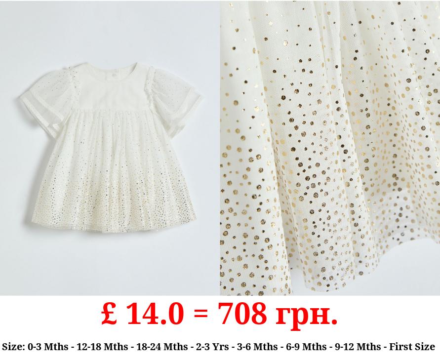 White Matching Baby Gold Spot Ombre Dress