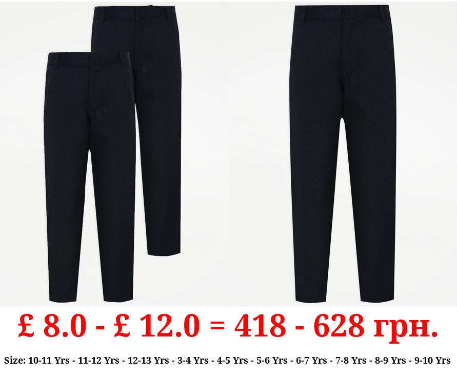 Boys Navy Slim Leg School Trousers 2 Pack