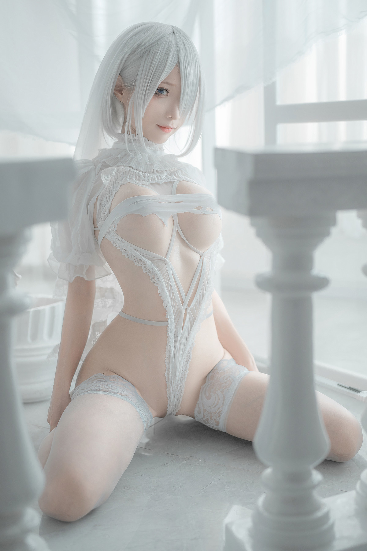 蠢沫沫 Cosplay 2B 白婚纱 54