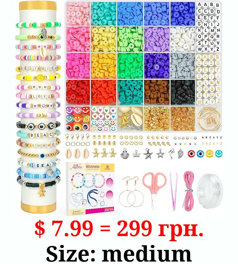 Dowsabel Clay Beads Bracelet Making Kit for Beginner, 5000Pcs Heishi Flat Preppy Polymer Clay Beads with Charms Kit for Jewelry Making, DIY Arts and Crafts Birthday Gifts Toys for Kids Age 6-12