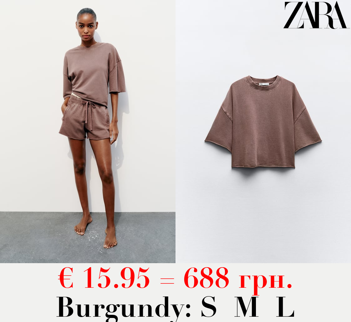 SHORT SLEEVE RIBBED PLUSH SWEATSHIRT