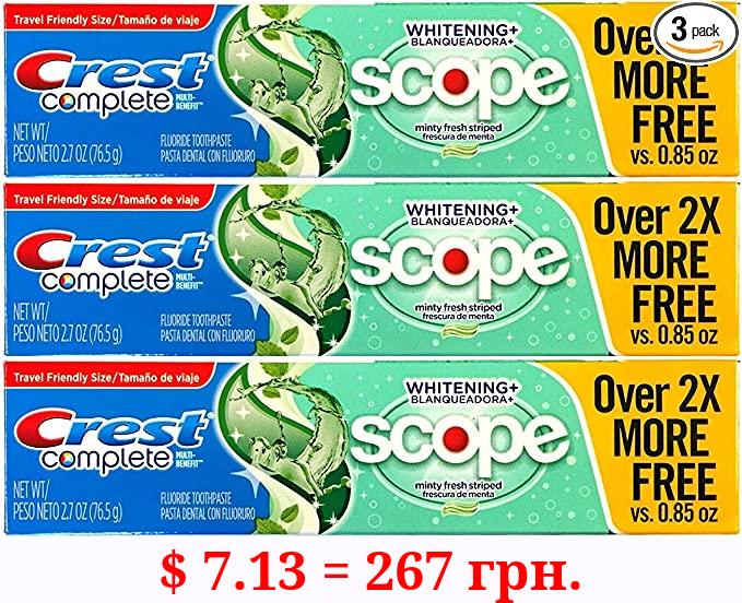 Crest Complete Multi-Benefit Whitening + Scope Minty Fresh Flavor Toothpaste 2.7 Oz, Pack of 3