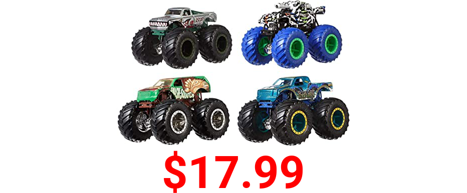 Hot Wheels Monster Trucks 1:64 Scale 4-Pack with Giant Wheels Gift Idea for Kids 3 to 6 Years Old [Sytles May Vary]