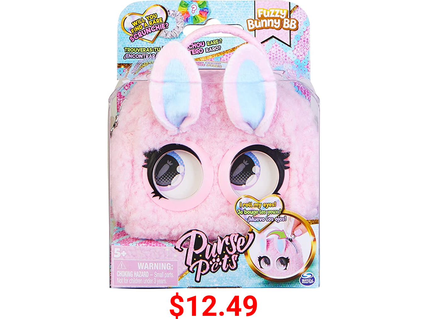 Purse Pets Micros, Fuzzy Bunny BB Stylish Small Purse with Eye Roll Feature, Kids Toys for Girls Aged 5 and up