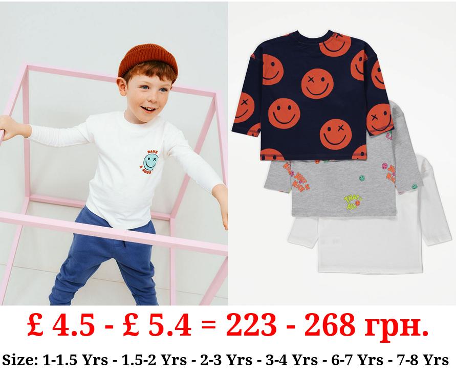 Smiley Face Long Sleeve Tops 3 Pack