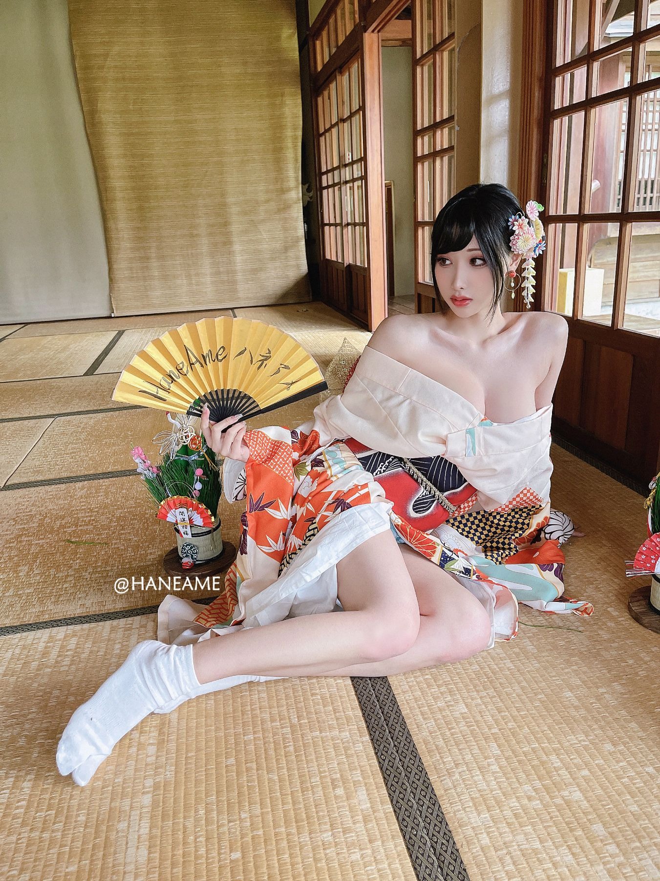HaneAme 雨波 — Flower Print Kimono Girl 35