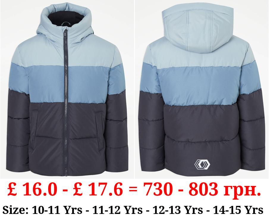 Blue Colour Block Padded Coat