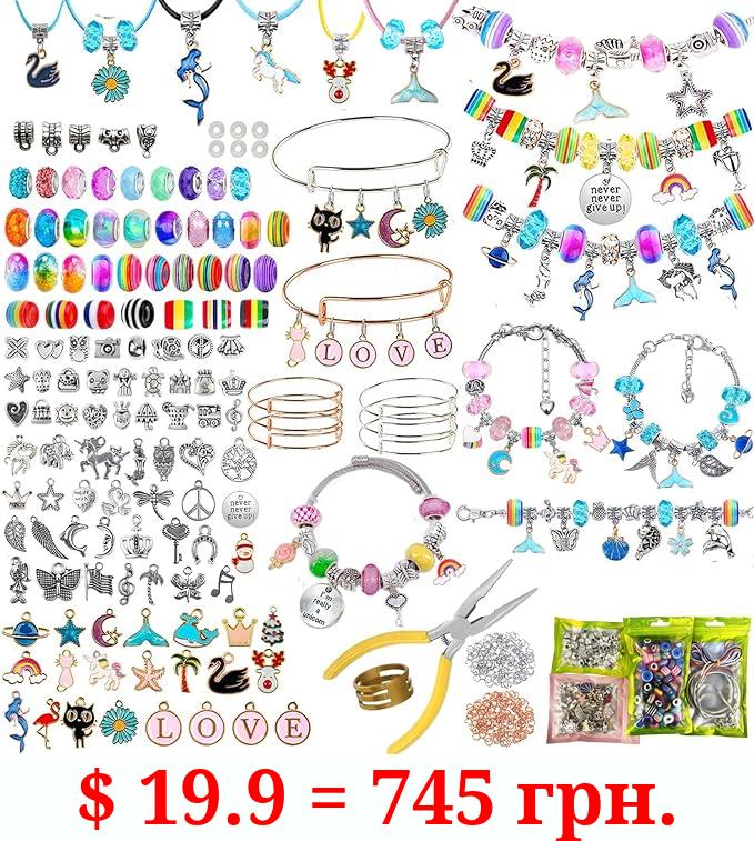 378pcs Charm Bangle Bracelet Making Kit DIY, Jewelry Making Supplies Beads, Expandable Charm Bracelets Pendants Plier Set Toy Art Craft Gift for Girl Teens Age 8-12