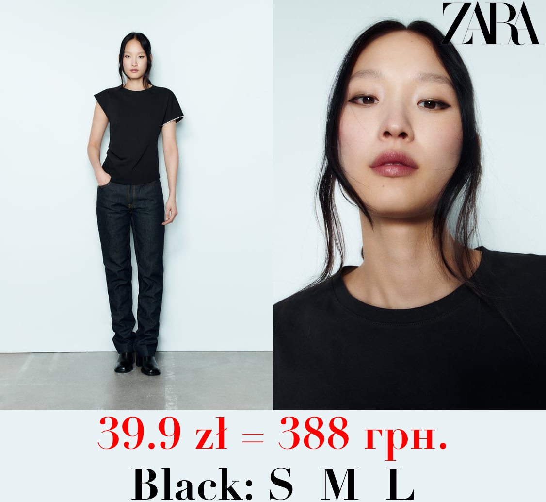 GATHERED RHINESTONE T-SHIRT