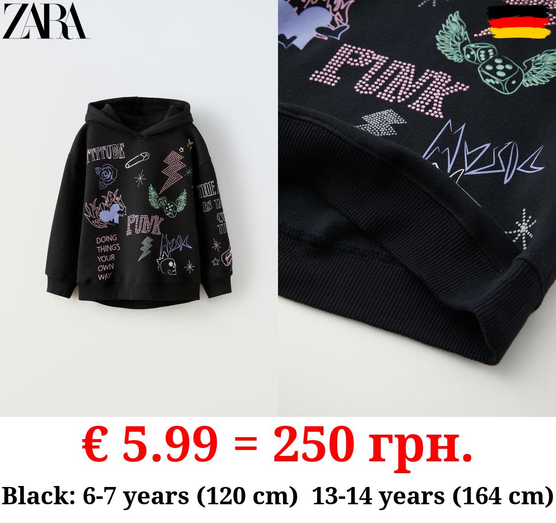 GRAFFITI HOODIE WITH RHINESTONES