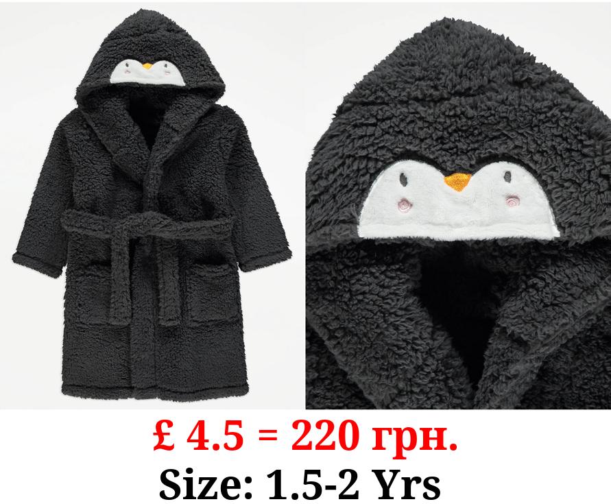 Grey Fluffy Penguin Dressing Gown
