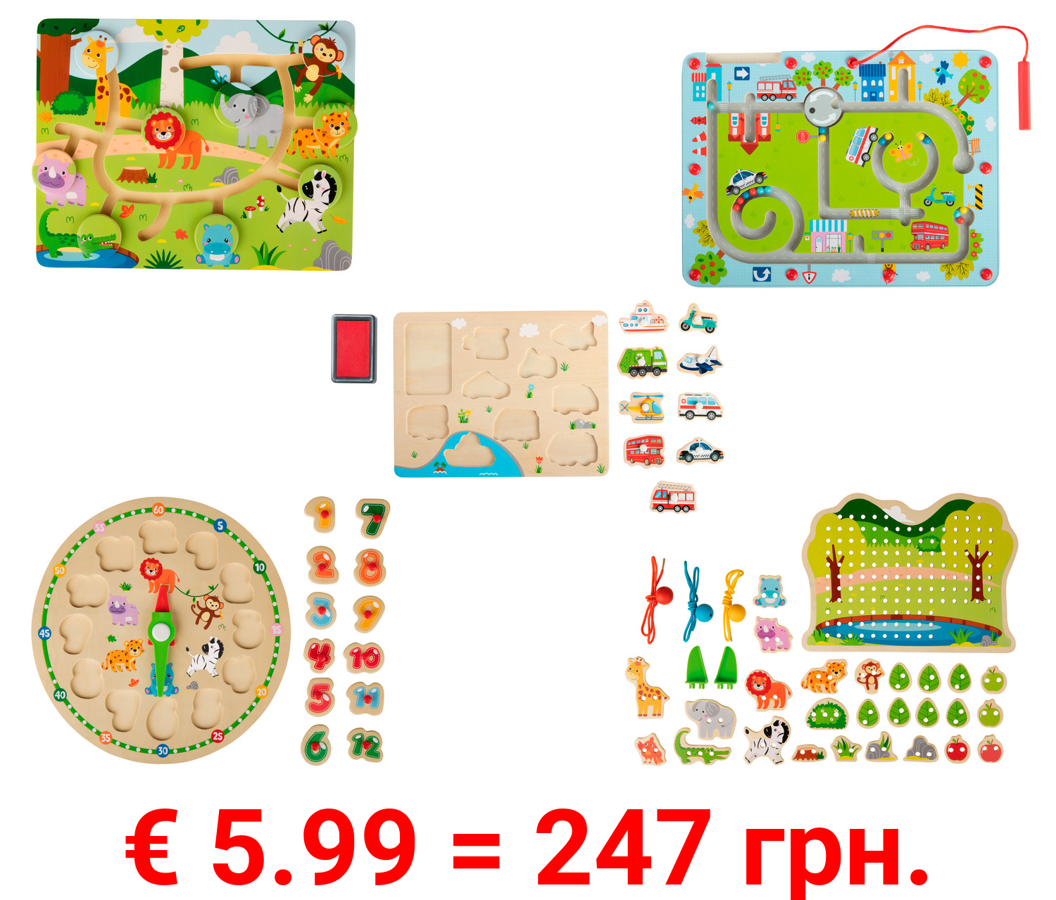 Playtive Lernpuzzle / Labyrinth / Fädelspiel, aus Holz