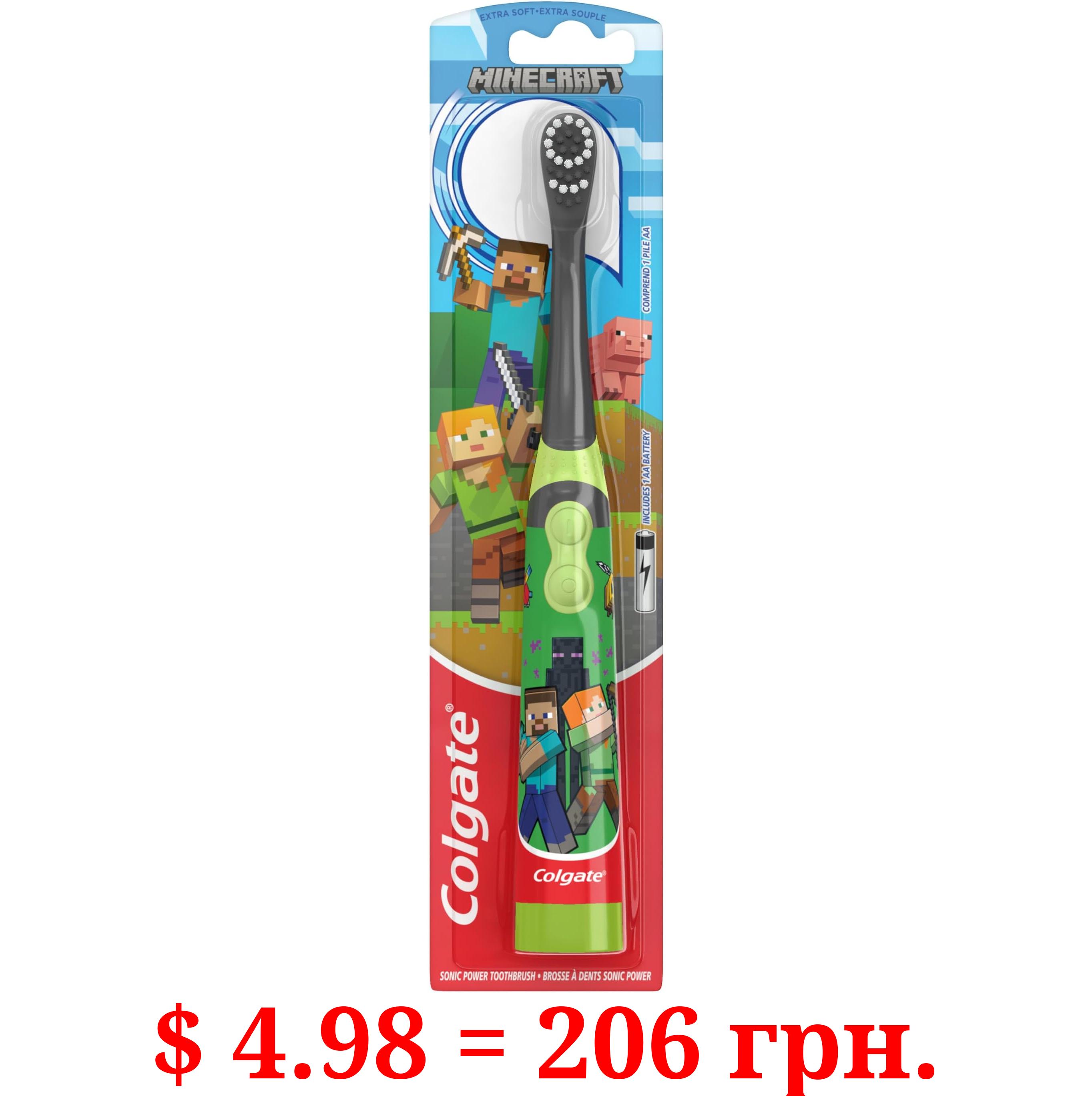 Colgate Kids Battery Powered Minecraft Toothbrush, Extra Soft Kids Battery Toothbrush with 1 AA Battery Included, Made for Ages 3 and Up, Features Easy On and Off Switch, Flat Lay Handle, 1 Count