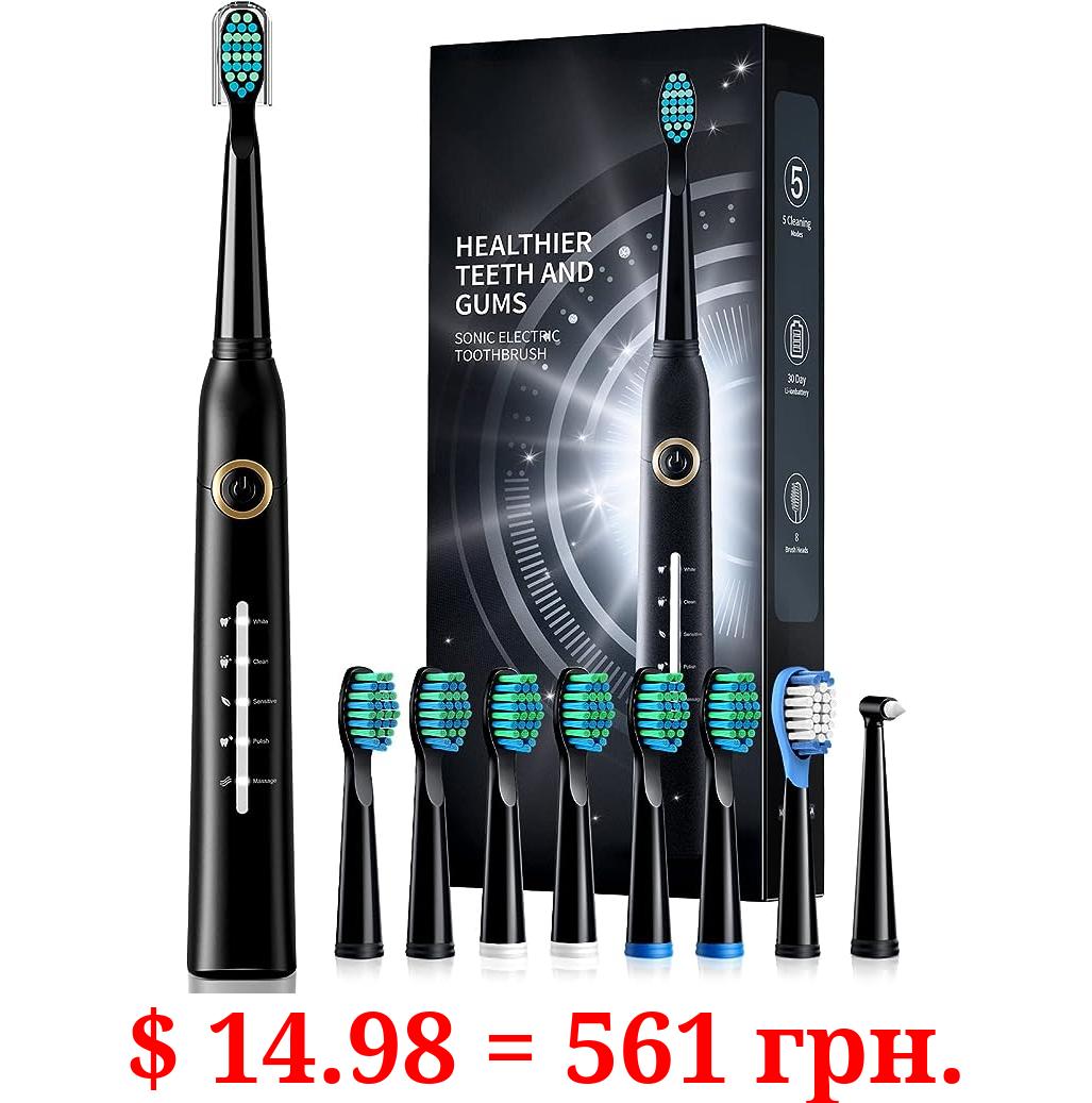 Sonic Electric Toothbrushes for Adults, 8 Brush Heads Electric Toothbrush with 40000 VPM Deep Clean 5 Modes, Rechargeable Toothbrushes Fast Charge 4 Hours Last 30 Days