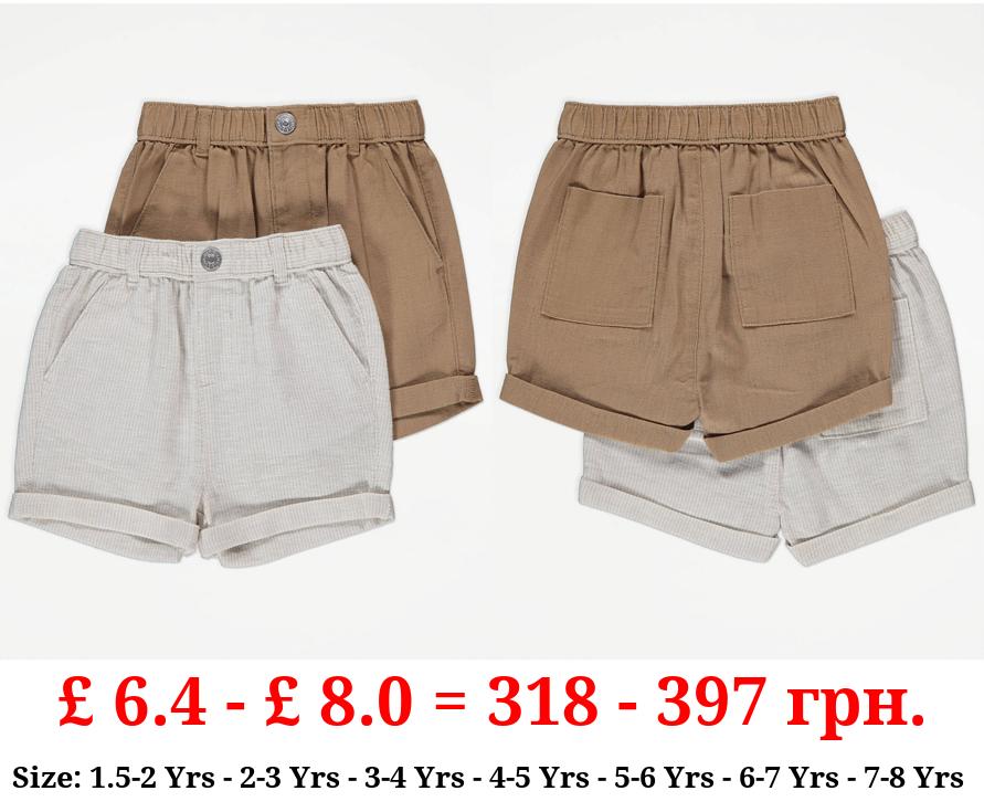 Tan Linen Blend Shorts 2 Pack