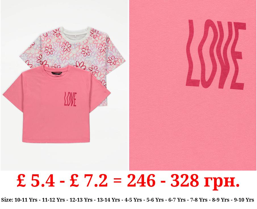 Pink Smiley Flower Print T-Shirts 2 Pack
