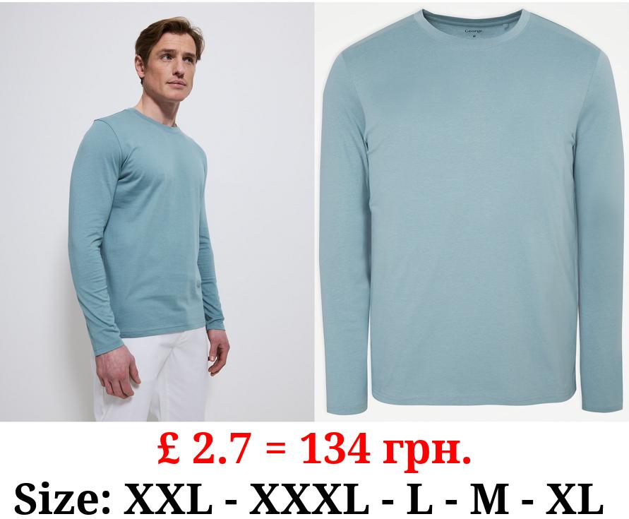 Light Blue Crew Neck Long Sleeve Top
