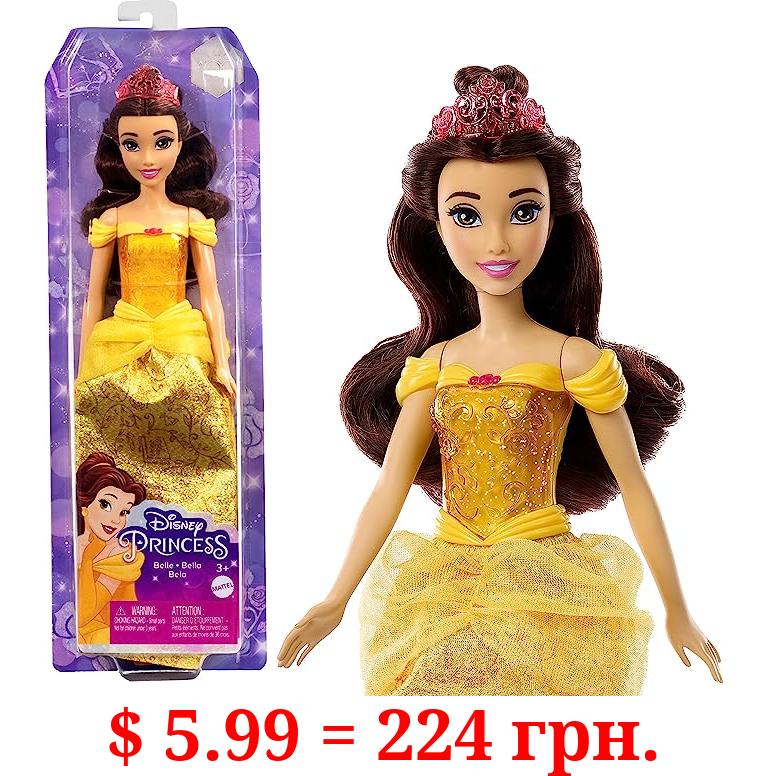 Mattel Disney Princess Dolls,Belle Posable Fashion Doll with Sparkling Clothing and Accessories,Disney Movie Toys