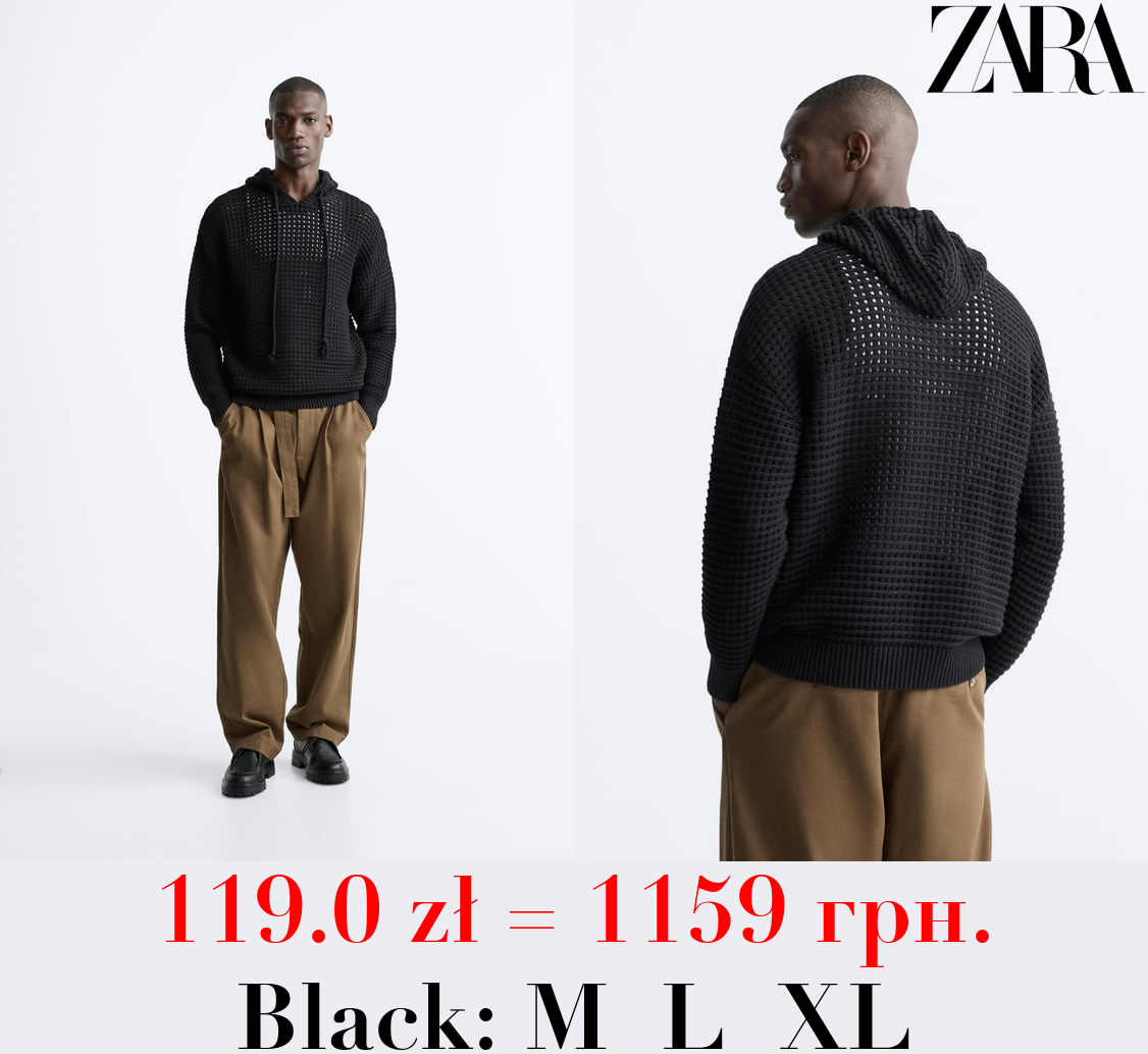 OPEN KNIT SWEATER WITH HOOD