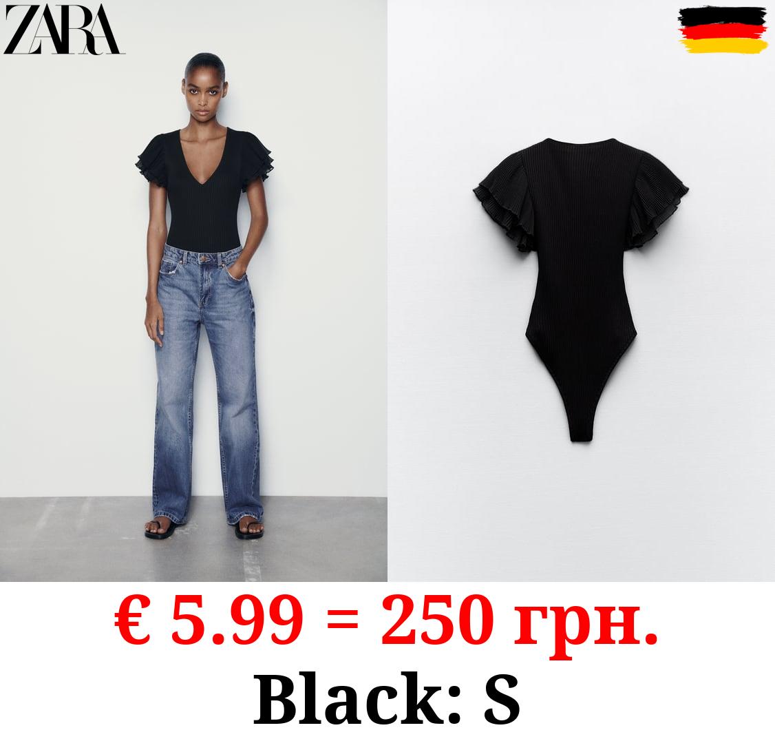 RIBBED BODYSUIT WITH RUFFLES