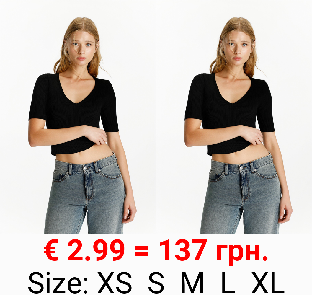 V-neck ribbed T-shirt