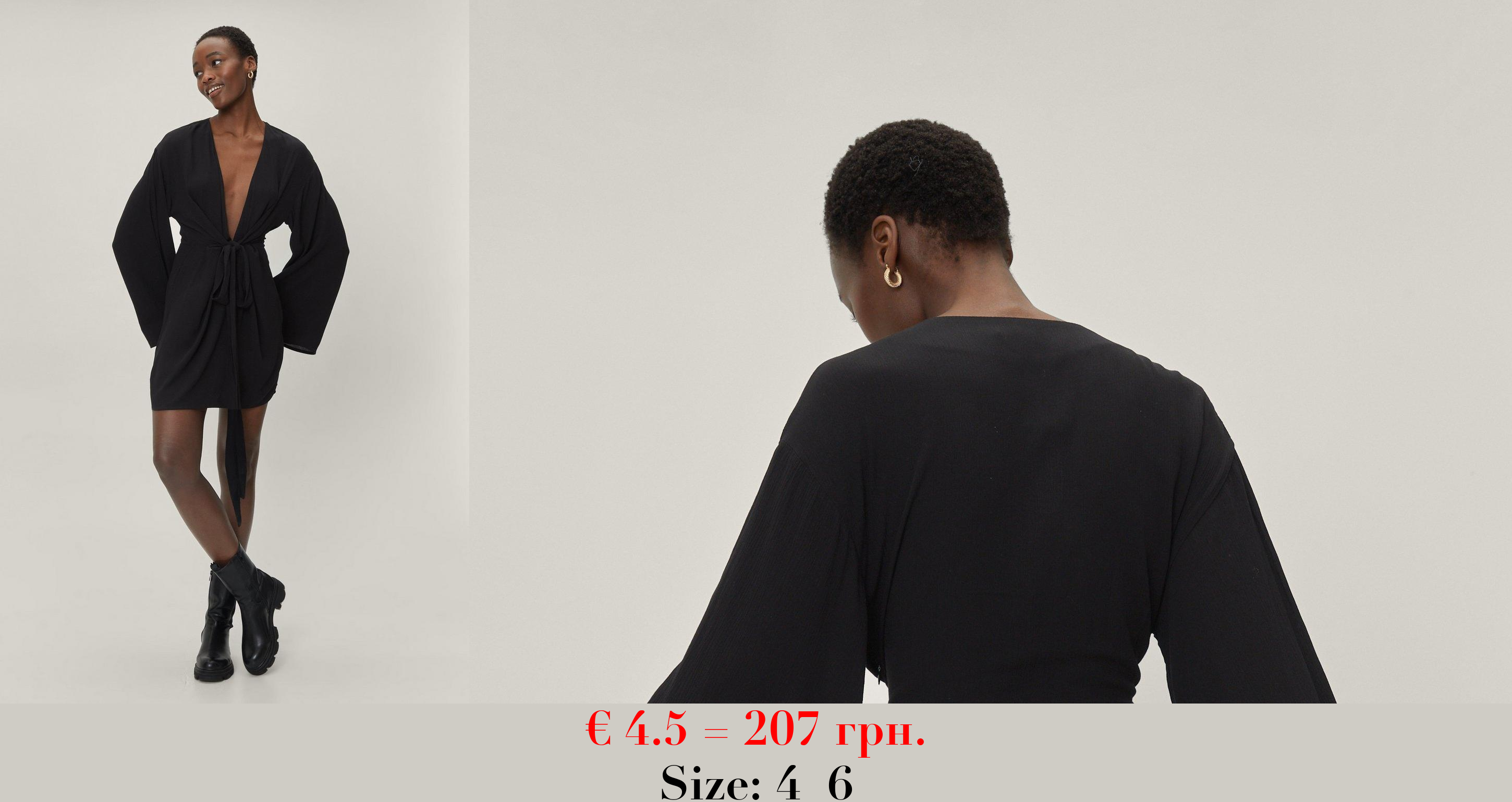 Kimono Sleeve Plunge Tie Front Mini Dress