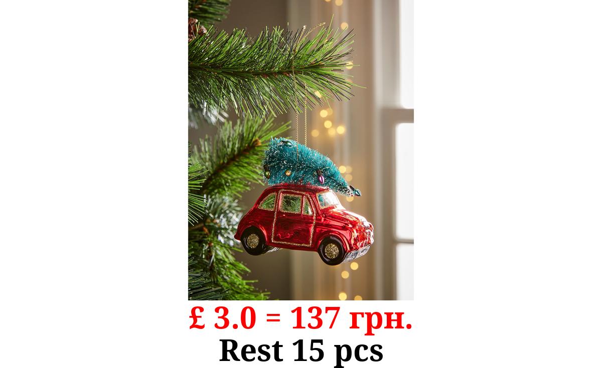 Glass Car with Tree Christmas Bauble