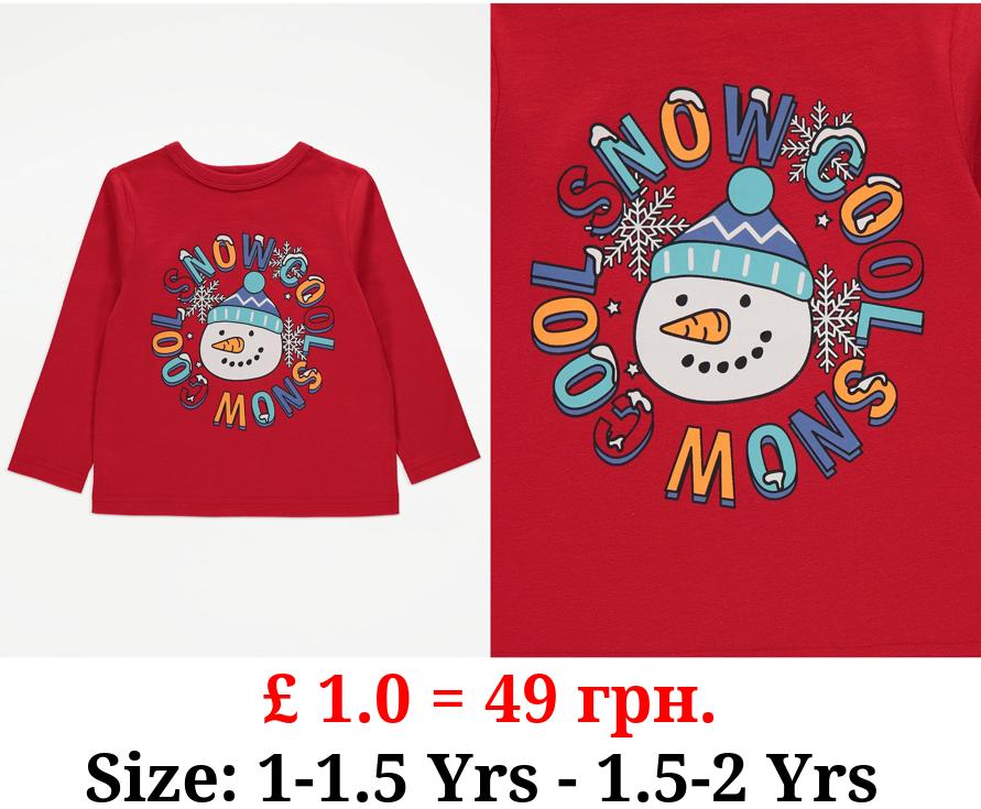 Red Snow Cool Snowman Long Sleeve Top