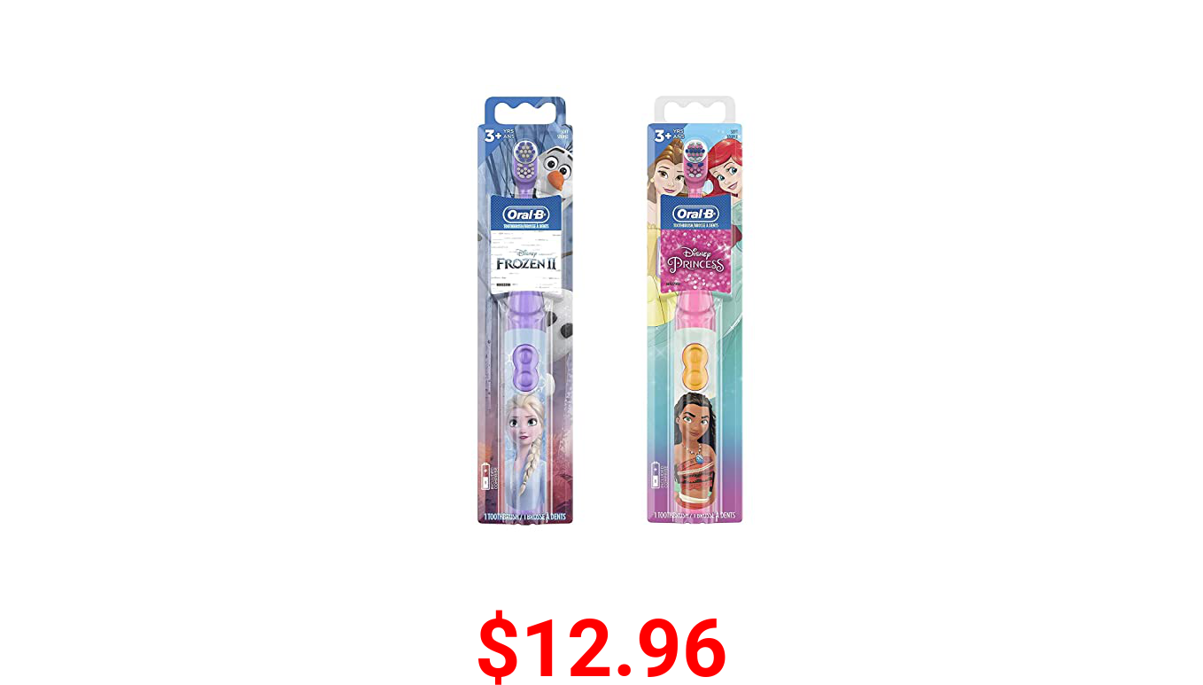 Oral-B Pro-Health Jr. Battery Powered Kid's Toothbrush Featuring Disney's Frozen, Soft, 1 ct & Disney Princess Power Kid's Toothbrush 1 Count Characters May Vary