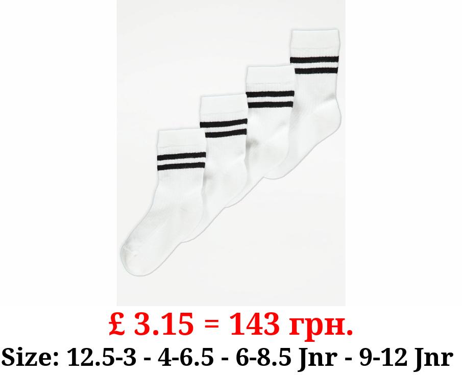 White Cushioned Ribbed Sports Cotton Rich Socks 4 Pack