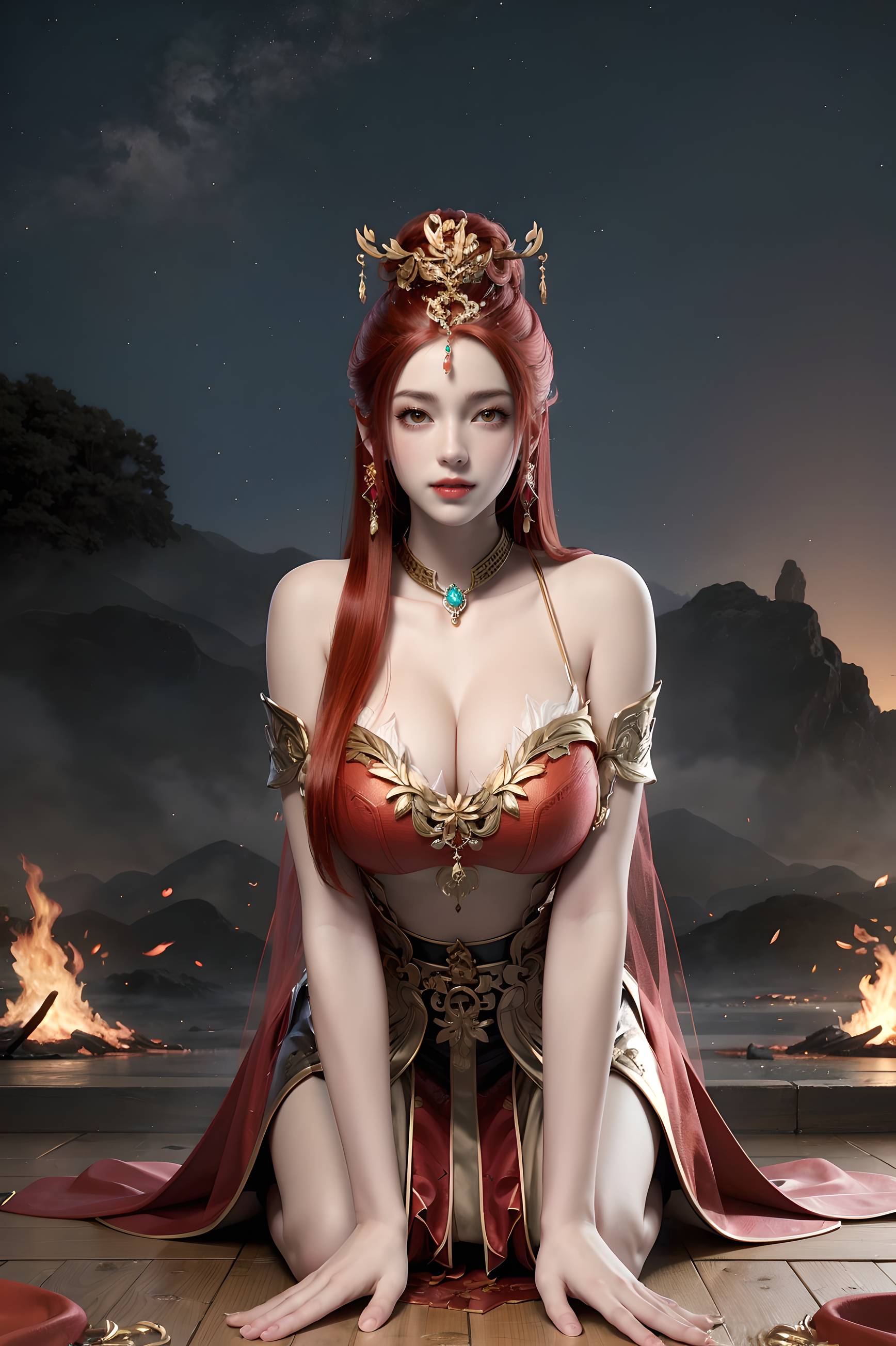 图片[11]-完美世界-曼珠沙华 户外红色礼服-六色网