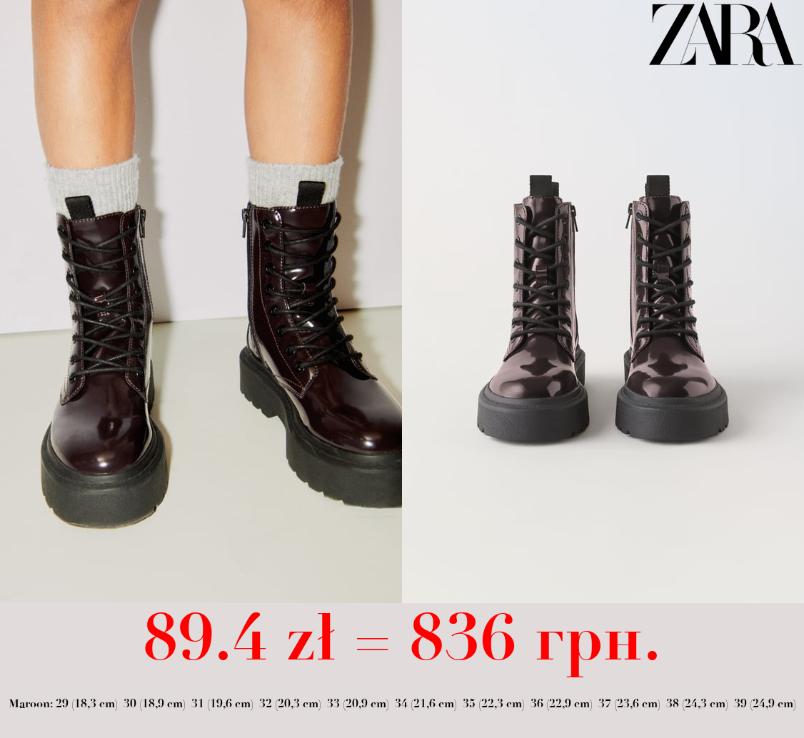 FAUX PATENT ANKLE BOOTS