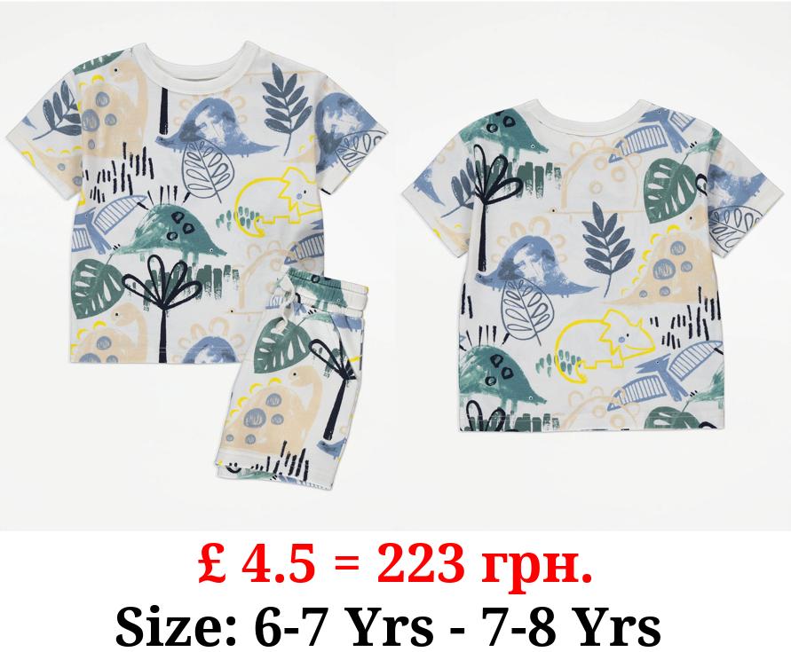 White Dinosaur Graphic T-Shirt and Shorts Outfit