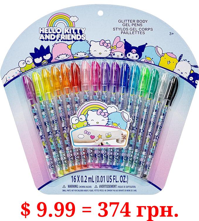 Hello Kitty and Friends -Townley Girl 16 Glitter Body Art Pen Set, Glittery Colors, Pigmented Non-Toxic Perfect for Play Dates, Parties, Sleepovers & Makeovers