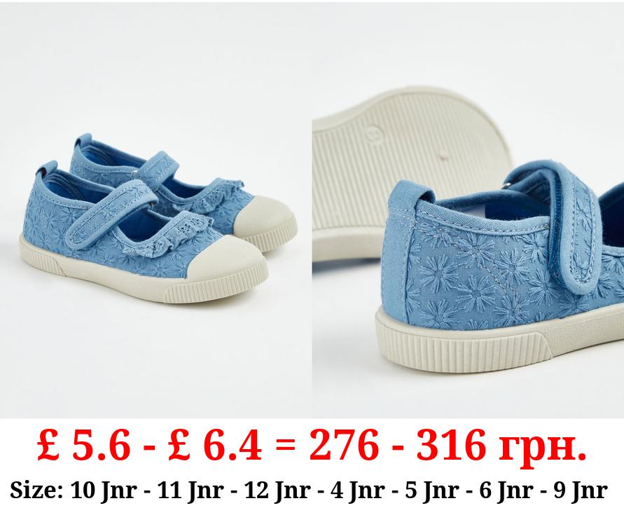 Blue Embroidered Lace Mary Jane Pumps