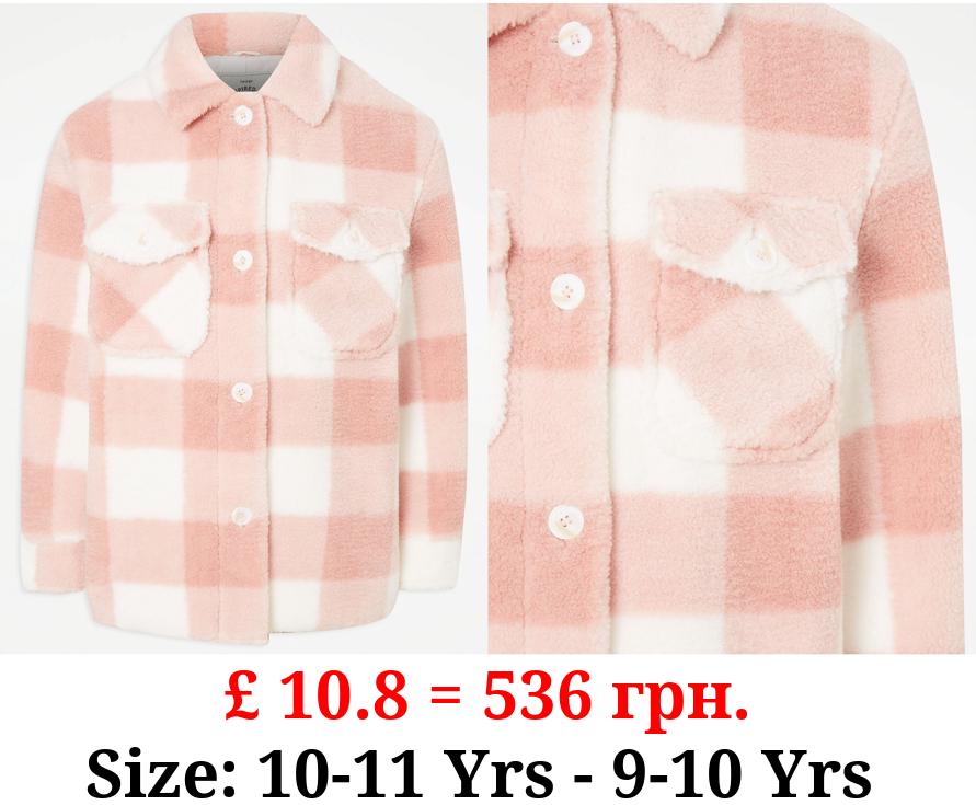 Pink Checked Borg Shacket